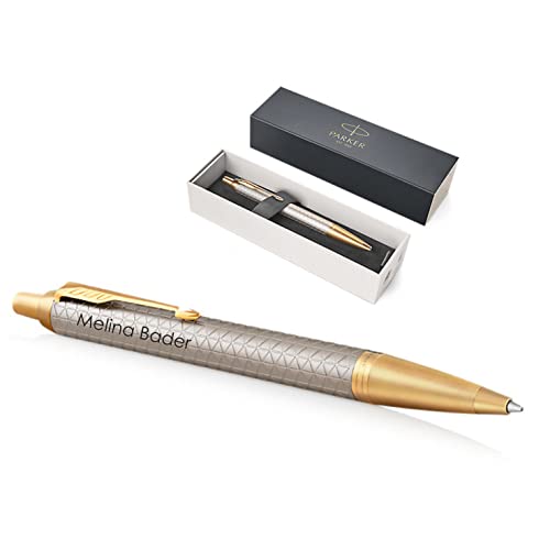 PARKER IM Premium Kugelschreiber mit Gravur | Premium Stift | Geschenkbox | blaue Tinte | edel | personalisiertes Geschenk | Namen | graviert | Jahrestag | Geburtstag (Warm Silver G.C.) von PARKER