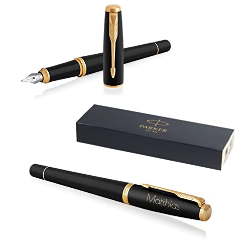 PARKER Urban Füllfederhalter mit Gravur | Premium Stift | Geschenkbox | blaue Tinte | personalisiertes Geschenk | Namen | graviert | Füller | Geburtstag | Geschenkidee (Muted Black G.C.) von PARKER