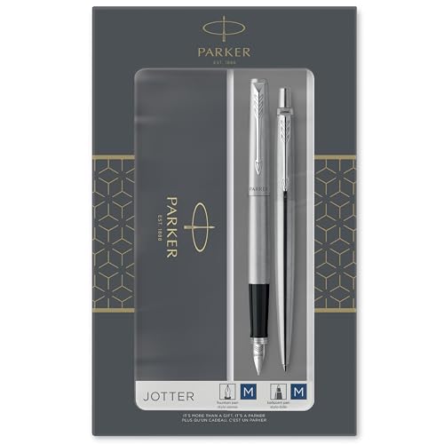Parker Jotter Duo-Geschenkset mit Kugelschreiber und Füller | Edelstahl mit Chromzierteilen | Nachfüllmine und -patronen mit blauer Tinte | Geschenkbox Parker Jotter Duo-Geschenkset mit Kugelschreiber und Füller | Edelstahl mit Chromzierteilen | Nachfüllmine und -patronen mit blauer Tinte | Geschenkbox von PARKER
