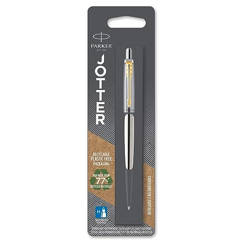 Parker Jotter Kugelschreiber | Edelstahl mit Goldzierteile | Mittlere Spitze | Blaue Tinte Parker Jotter Kugelschreiber | Edelstahl mit Goldzierteile | Mittlere Spitze | Blaue Tinte von PARKER