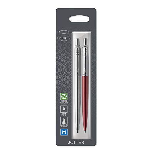 Parker Jotter London Duo Discovery Pack: Kugelschreiber (Edelstahl) & Gelstifte (Kensington Red) von PARKER