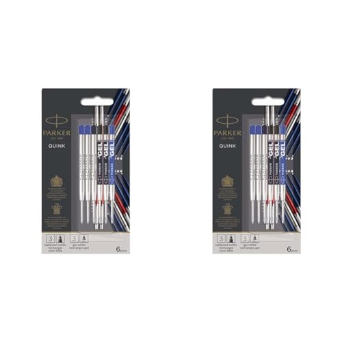 Parker Jotter London Discovery Pack: 3 QUINKFlow-Nachfüllminen für Kugelschreiber und 3 QUINK-Geltinte-Nachfüllminen (2er-Pack) von PARKER