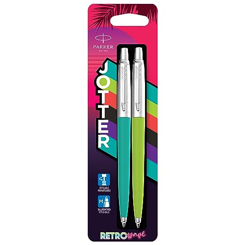 Parker Jotter Originals Kugelschreiber | Retrowave Kollektion | Karibikblau und Apfelgrün | Blaue Tinte | 2 Stück Parker Jotter Originals Kugelschreiber | Retrowave Kollektion | Karibikblau und Apfelgrün | Blaue Tinte | 2 Stück von PARKER