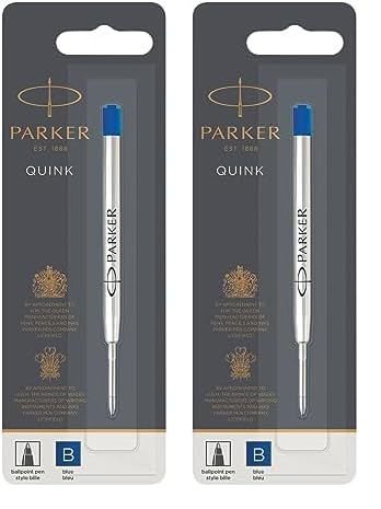 Parker Kugelschreibermine breite Spitze blaue QUINKflow Tinte 1 Ersatzmine für Kugelschreiber (Packung mit 2) von PARKER