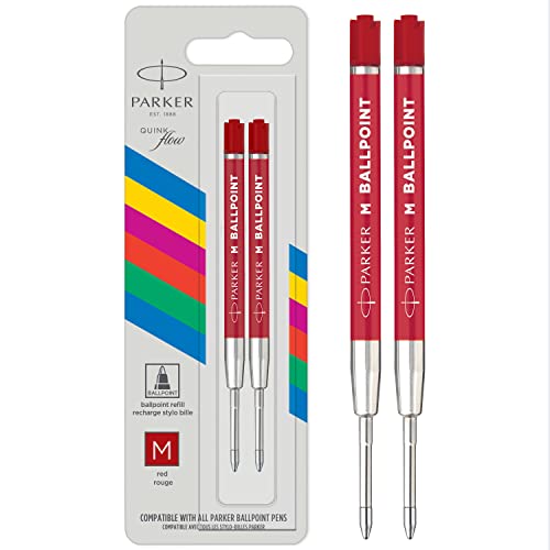 Parker Kugelschreibermine | mittlere Spitze | rote QUINKflow Tinte | 2 Ersatzmine für Kugelschreiber von PARKER