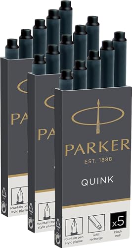 Parker Quink Nachfüllpatronen für Füllfederhalter, lange Patronen, 15er Packung, schwarze tinte von PARKER