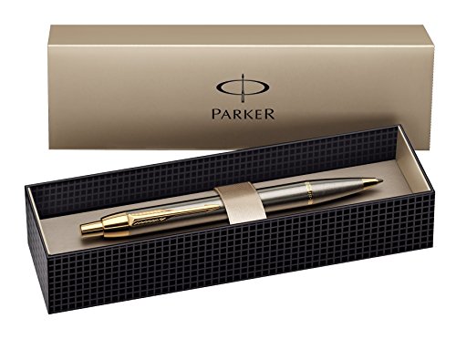 Parker S0856480 IM-Premium-Kugelschreiber (Gebürstetes Metall mit vergoldeter Einfassung, Strichstärke Mittel) schreibfarbe blau von PARKER