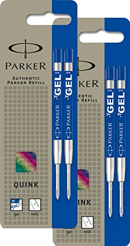Parker S0881510 Ersatzgelminen Quink (für Kugelschreiber, mittlere Strichbreite, blaue Tinte, 2er-Pack) (Blau, 4er Pack) von PARKER