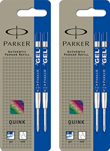 PARKER S0881510 Ersatzgelminen Quink (für Kugelschreiber, mittlere Strichbreite, blaue Tinte, 4er-Pack) von PARKER