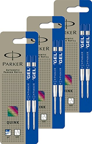 PARKER S0881510 Ersatzgelminen Quink (für Kugelschreiber, mittlere Strichbreite, blaue Tinte, 6er-Pack) von PARKER