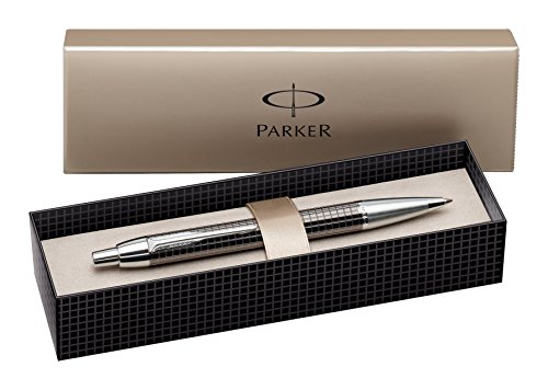 Parker S0908710 IM-Premium-Kugelschreiber (Tiefes Metallisch-Grau Gemeißelt, mit Chromeinfassung, Strichstärke Mittel) schreibfarbe blau von PARKER