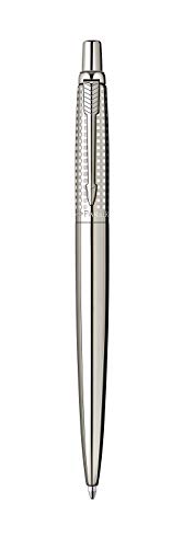 Parker S0908820 Kugelschreiber Jotter Shiny Stainless Steel Chiselled C.C, Strichbreite M, schreibfarbe blau von PARKER