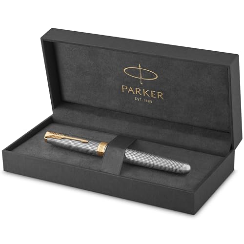 Parker Sonnet Füller | Chiselled Silver mit Goldzierteilen | Füllfederhalter mit 18K-Gold-Feder (F) | Geschenkbox von PARKER