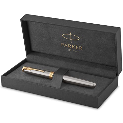 Parker Sonnet Füller | Edelstahl mit Goldzierteilen | Füllfederhalter Feine Spitze | Geschenkbox, 1 Stück (1er Pack) von PARKER