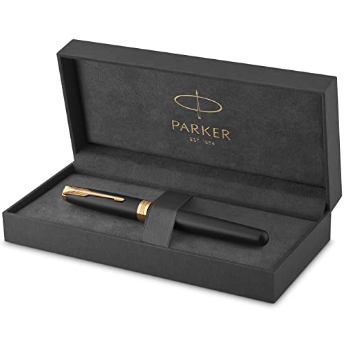 Parker Sonnet Füller | Matt-Schwarze Lackierung mit Goldzierteilen | Füllfederhalter mit mittlerer Feder | Geschenkbox von PARKER