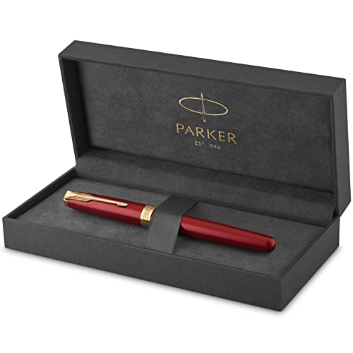 Parker Sonnet Füller | Rote Lackierung mit Goldzierteilen | Füllfederhalter mit feiner Feder | Geschenkbox von PARKER