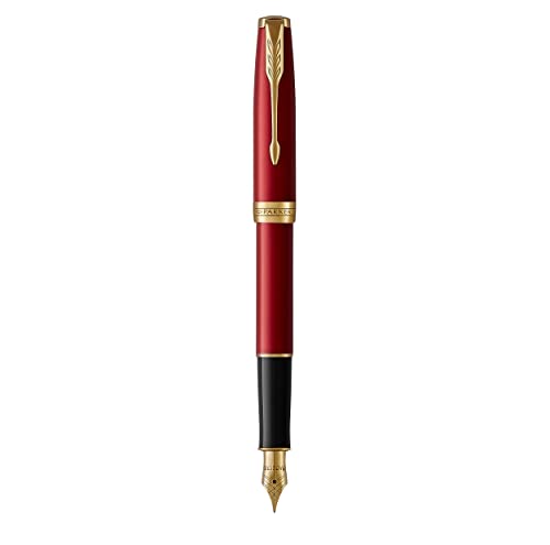 Parker Sonnet Füller , Rote Lackierung mit Goldzierteilen , Füllfederhalter mit feiner Feder , Geschenkbox von PARKER