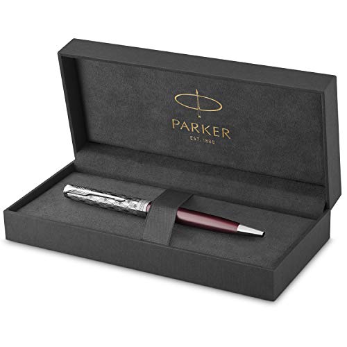 PARKER Sonnet Kugelschreiber | Premium Metal & Red Satinierung mit Chromverkleidung | Medium Spitze mit schwarzer Tinte Nachfüllen | Geschenkbox von PARKER