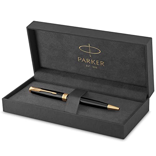 Parker Sonnet Kugelschreiber | Schwarze Lackierung mit Goldzierteilen | Mittlere Spitze | schwarze Tinte | Geschenkbox von PARKER