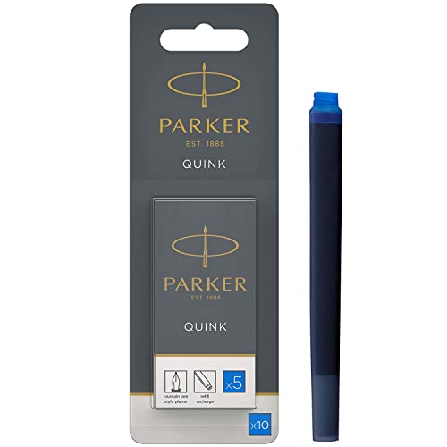 Parker Tintenpatronen für Füller | lange Patronen | auswaschbare blaue QUINK Tinte | 5 Stück (Blister-Packung) von PARKER