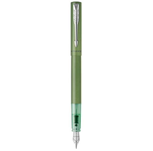 Parker Vector XL Füller | Grüne Metallic-Lackierung auf Messing | Füllfederhalter mit mittlerer Feder und blauer Nachfülltinte | Geschenkbox von PARKER