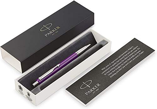 Parker Vector Kugelschreiber (mit Chromzierteilen, Mittlere Schreibspitze, blaue Tinte, Geschenkbox) violett von PARKER