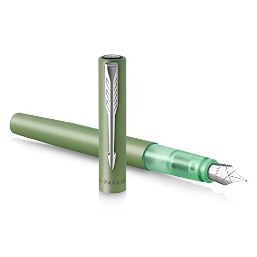 Parker Vector XL Füller | Grüne Metallic-Lackierung auf Messing | Füllfederhalter mit feiner Feder und blauer Nachfülltinte | Geschenkbox von PARKER