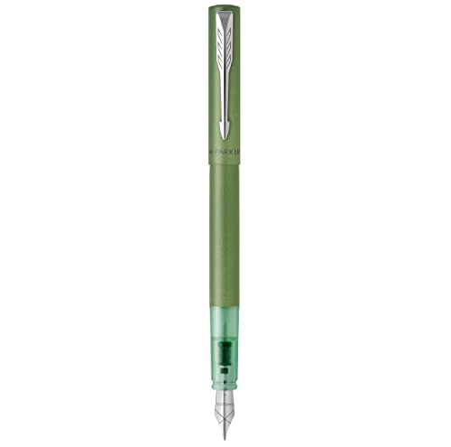 Parker Vector XL Füller | Grüne Metallic-Lackierung auf Messing | Füllfederhalter mit feiner Feder und blauer Nachfülltinte | Geschenkbox von Parker