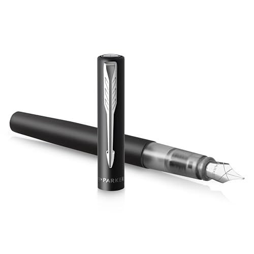 Parker Vector XL Füller | Schwarze Metallic-Lackierung auf Messing | Füllfederhalter mit mittlerer Feder und blauer Nachfülltinte | Geschenkbox von PARKER