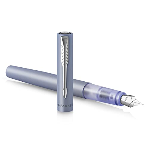 Parker Vector XL Füller | Silberblaue Metallic-Lackierung auf Messing | Füllfederhalter mit mittlerer Feder und blauer Nachfülltinte | Geschenkbox von PARKER