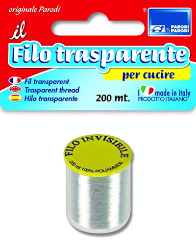 PARODI & PARODI Transparentes Nähgarn aus Polyamid, 200 m, geeignet zum Nähen und für die Herstellung von Schmuck und Armbändern, transparent, vielseitig einsetzbar, sehr robust PARODI & PARODI Transparentes Nähgarn aus Polyamid, 200 m, geeignet zum Nähen und für die Herstellung von Schmuck und Armbändern, transparent, vielseitig einsetzbar, sehr robust von PARODI & PARODI
