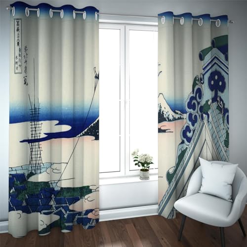 PARREN Katsushika Hokusai Stil Fenstervorhang Mount Fuji in Wolken gehüllt und Nebelmuster Druck Privatsphäre Vordertür Vorhänge 2 Paneele 200x210cm PARREN Katsushika Hokusai Stil Fenstervorhang Mount Fuji in Wolken gehüllt und Nebelmuster Druck Privatsphäre Vordertür Vorhänge 2 Paneele 200x210cm von PARREN