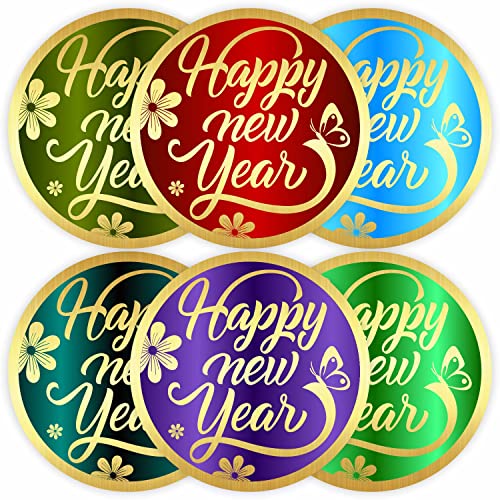 Aufkleber "Happy New Year", 5,1 cm, groß, rund, Goldfolie, Stempel-Etiketten für Karten, Geschenke, Umschläge, Siegel, Schachteln, 120 Stück Aufkleber "Happy New Year", 5,1 cm, groß, rund, Goldfolie, Stempel-Etiketten für Karten, Geschenke, Umschläge, Siegel, Schachteln, 120 Stück von PARTH IMPEX
