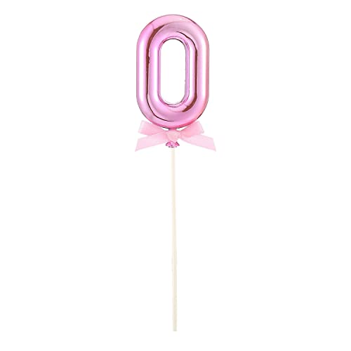 NEU Kuchen/Cake-Topper Mini Ziffer am Stab, 9 cm, Zahl 0, pink, Stab ca. 15cm von PARTY DISCOUNT