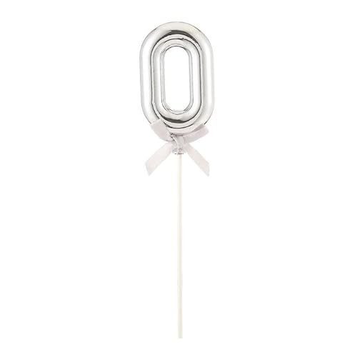 PARTY DISCOUNT NEU Kuchen/Cake-Topper Mini Ziffer am Stab, 9 cm, Zahl 0, Silber, Stab ca. 15cm von PARTY DISCOUNT