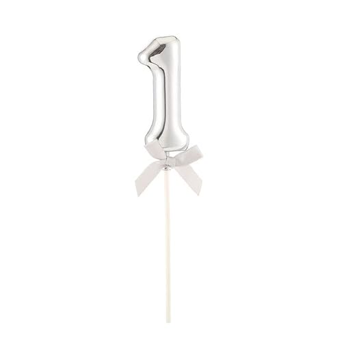 PARTY DISCOUNT NEU Kuchen/Cake-Topper Mini Ziffer am Stab, 9 cm, Zahl 1, Silber, Stab ca. 15cm von PARTY DISCOUNT