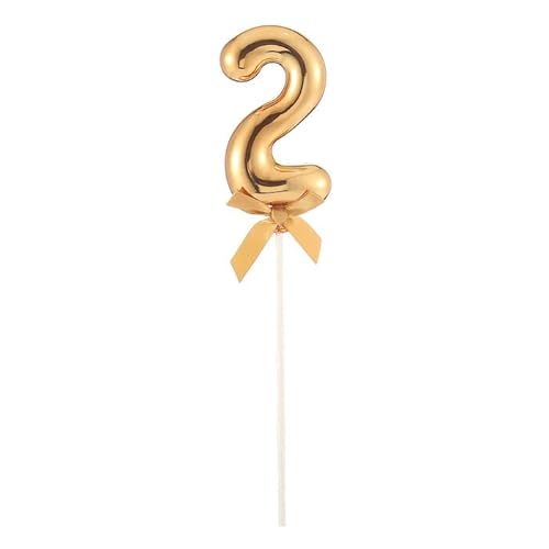 NEU Kuchen/Cake-Topper Mini Ziffer am Stab, 9 cm, Zahl 2, gold, Stab ca. 15cm von PARTY DISCOUNT