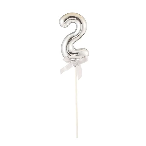 NEU Kuchen/Cake-Topper Mini Ziffer am Stab, 9 cm, Zahl 2, silber, Stab ca. 15cm von PARTY DISCOUNT