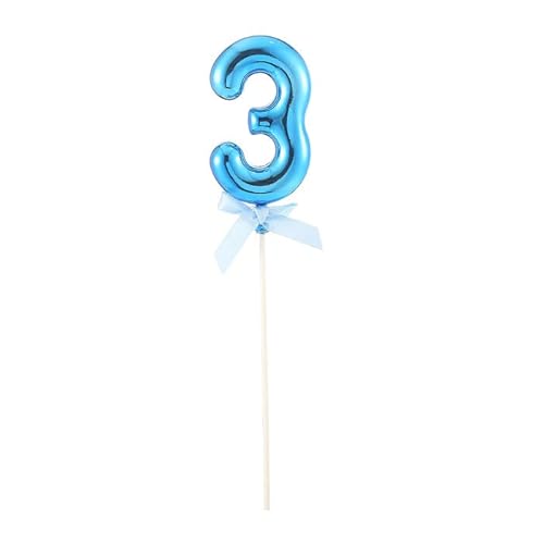 NEU Kuchen/Cake-Topper Mini Ziffer am Stab, 9 cm, Zahl 3, blau, Stab ca. 15cm von PARTY DISCOUNT