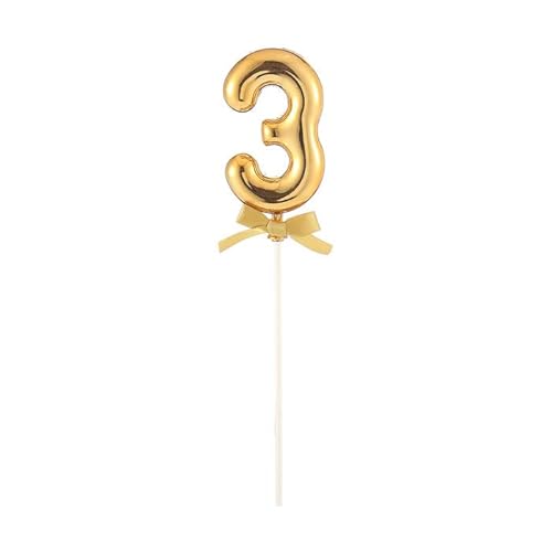 NEU Kuchen/Cake-Topper Mini Ziffer am Stab, 9 cm, Zahl 3, gold, Stab ca. 15cm von PARTY DISCOUNT