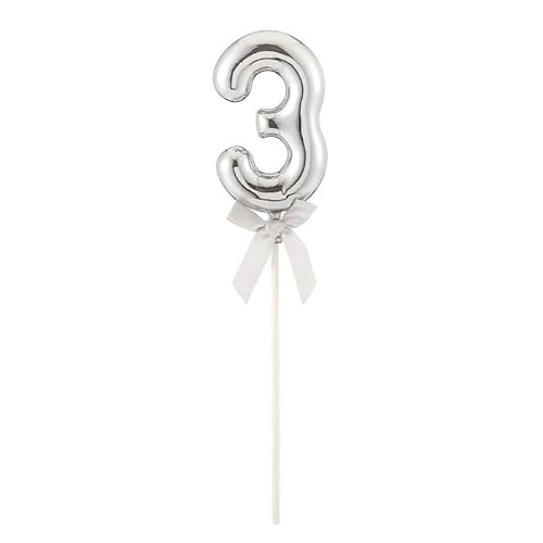 NEU Kuchen/Cake-Topper Mini Ziffer am Stab, 9 cm, Zahl 3, silber, Stab ca. 15cm von PARTY DISCOUNT