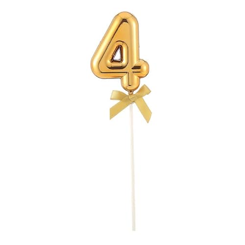 NEU Kuchen/Cake-Topper Mini Ziffer am Stab, 9 cm, Zahl 4, gold, Stab ca. 15cm von PARTY DISCOUNT