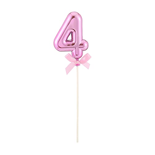 NEU Kuchen/Cake-Topper Mini Ziffer am Stab, 9 cm, Zahl 4, pink, Stab ca. 15cm von PARTY DISCOUNT