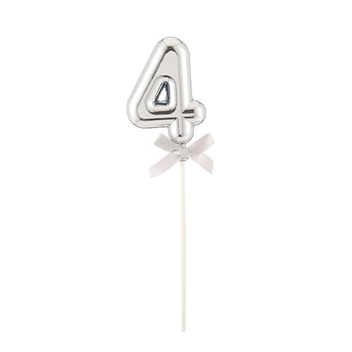 NEU Kuchen/Cake-Topper Mini Ziffer am Stab, 9 cm, Zahl 4, silber, Stab ca. 15cm von PARTY DISCOUNT