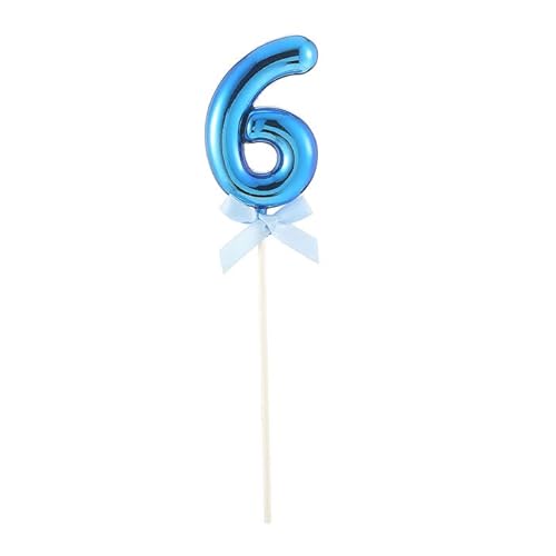 PARTY DISCOUNT NEU Kuchen/Cake-Topper Mini Ziffer am Stab, 9 cm, Zahl 6, blau, Stab ca. 15cm von PARTY DISCOUNT