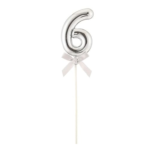 NEU Kuchen/Cake-Topper Mini Ziffer am Stab, 9 cm, Zahl 6, silber, Stab ca. 15cm von PARTY DISCOUNT