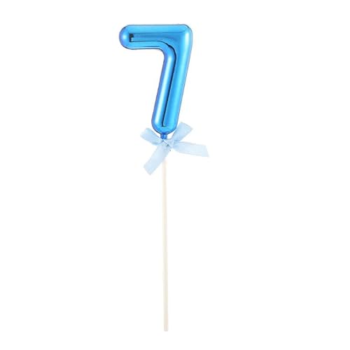 NEU Kuchen/Cake-Topper Mini Ziffer am Stab, 9 cm, Zahl 7, blau, Stab ca. 15cm von PARTY DISCOUNT