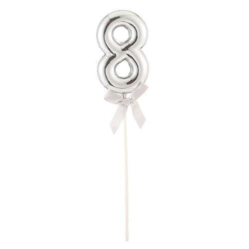 NEU Kuchen/Cake-Topper Mini Ziffer am Stab, 9 cm, Zahl 8, silber, Stab ca. 15cm von PARTY DISCOUNT