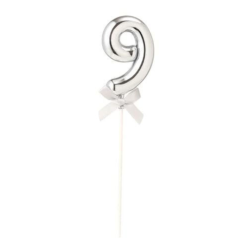PARTY DISCOUNT NEU Kuchen/Cake-Topper Mini Ziffer am Stab, 9 cm, Zahl 9, Silber, Stab ca. 15cm von PARTY DISCOUNT