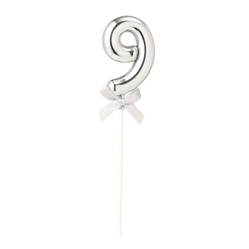 NEU Kuchen/Cake-Topper Mini Ziffer am Stab, 9 cm, Zahl 9, silber, Stab ca. 15cm von PARTY DISCOUNT